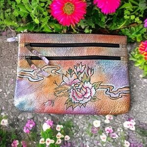 The Animal Hand Painted Leather Coin Purse‎ Pouch Cosmetic Bag Art To Wear Vtg